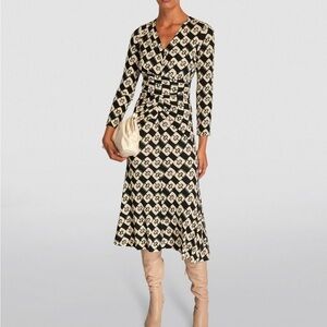 DVF Diane Von Furstenberg Timmy Midi Dress Chain Geometric Print